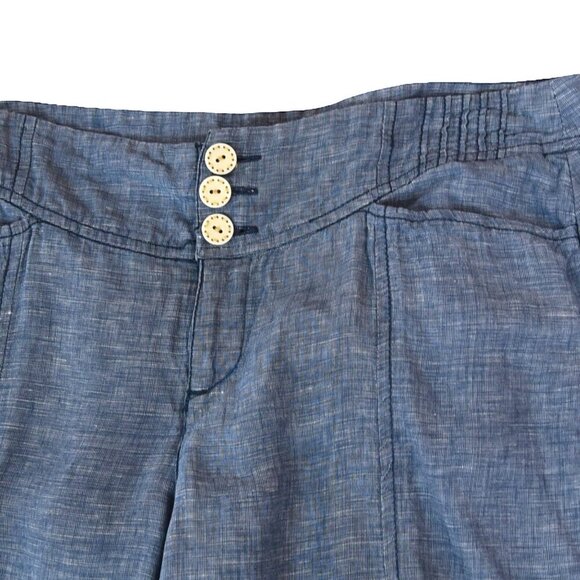 Cidra by Anthropologie Blue Linen Cropped Pants Size 12 100% Linen Wide Leg Summ - Picture 4 of 9